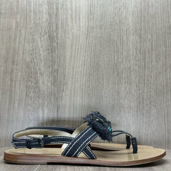 Vera Wang Lavender Sandals 7.5M Robbie Embellished Thong Slingback Flats Blue - Picture 1 of 12